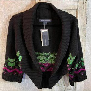 French Connection Black Shrug Sweater Green & Purple Sequin Woman’s Medium